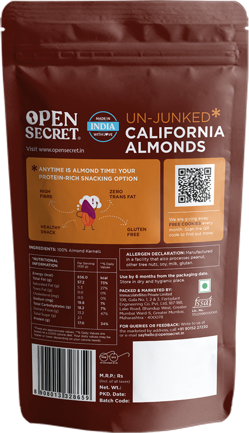 Image of OPEN SECRET Premium California Badam - High Protein Dry Fruit, Fasting Vrat Special Almonds