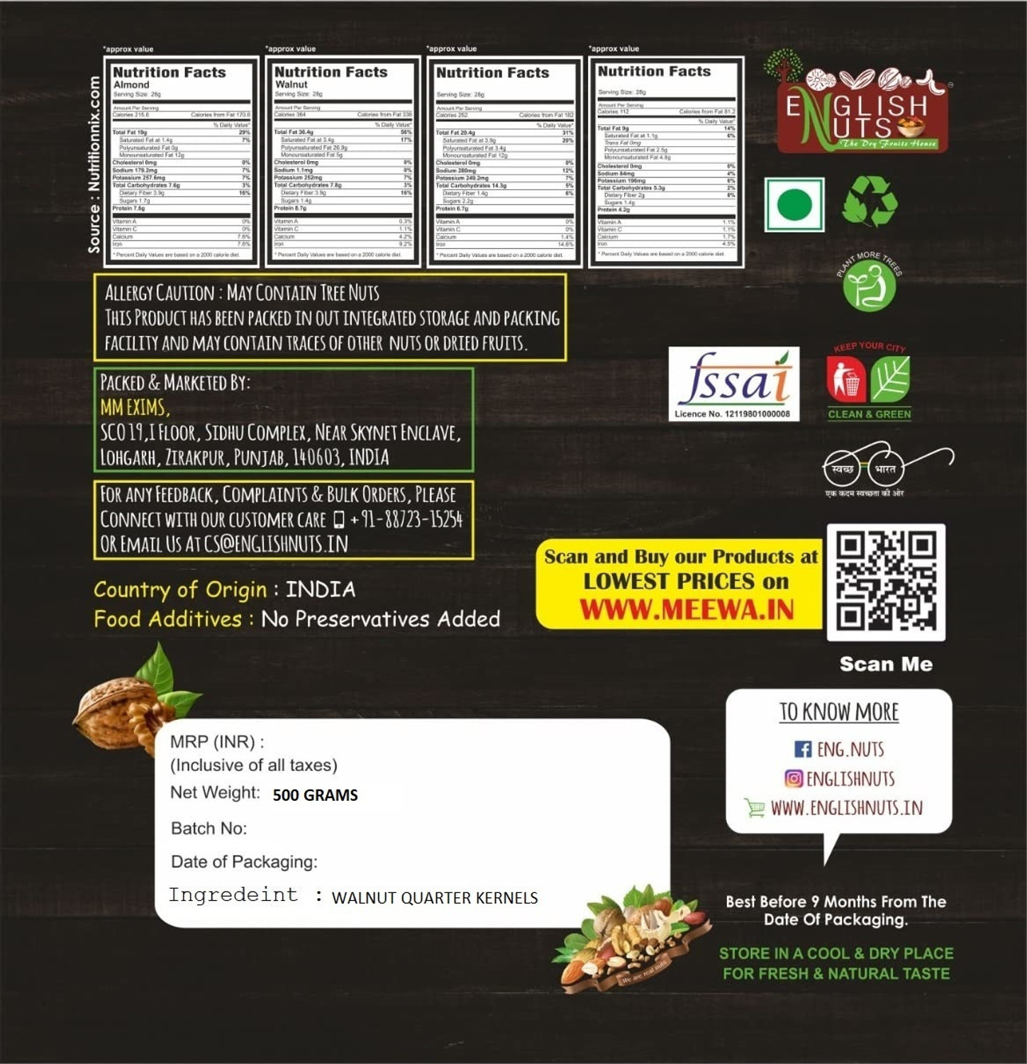 Image of ENGLISH NUTS 1 Kg Kashmiri Walnut Quarter Kernels Akhrot Giri | Vaccum Pack | Fresh Crop Walnuts, Kernels