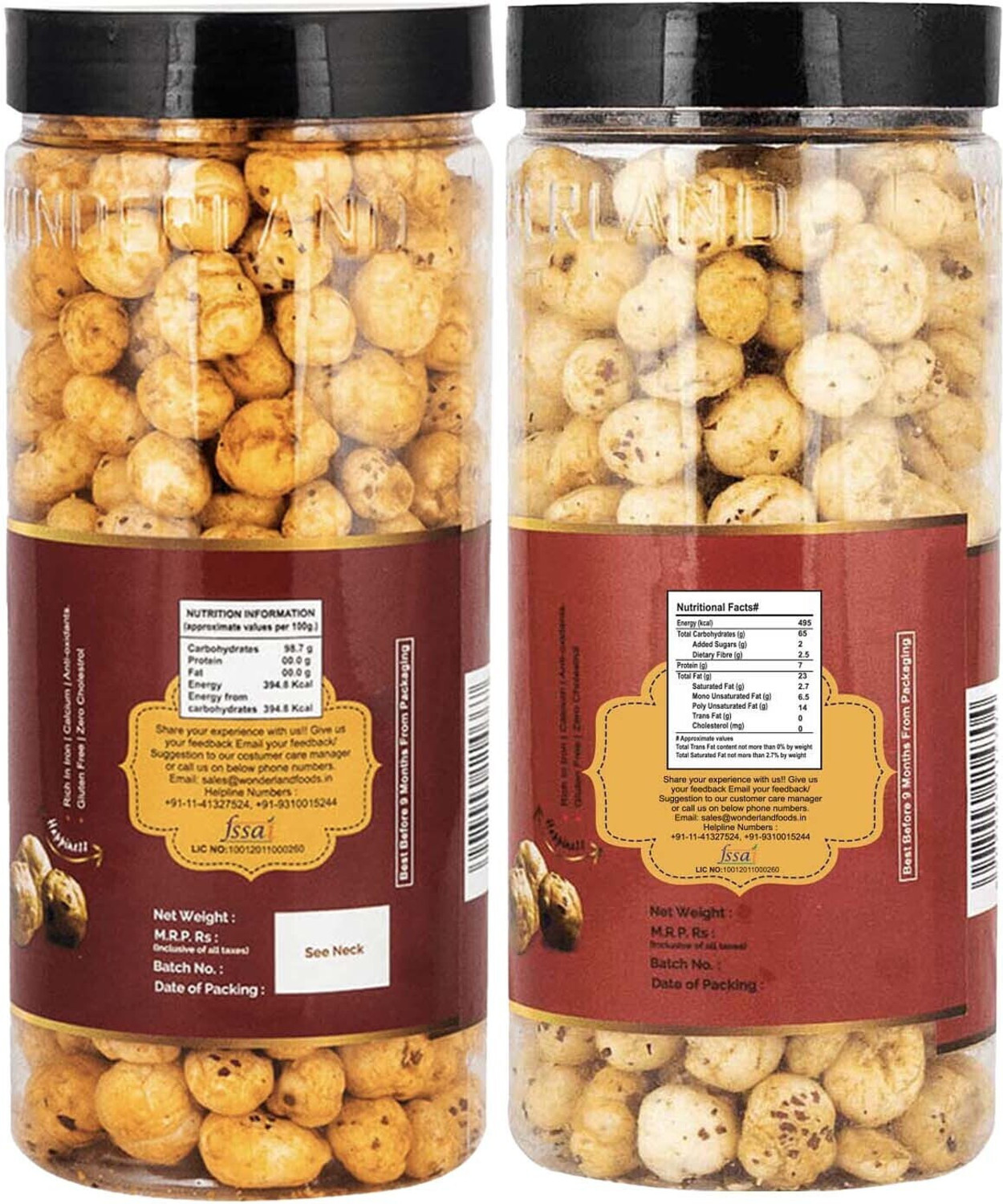 Image of WONDERLAND Roasted Makhana Tangy Masala & Thai Sweet Chilli Foxnuts Assorted Nuts