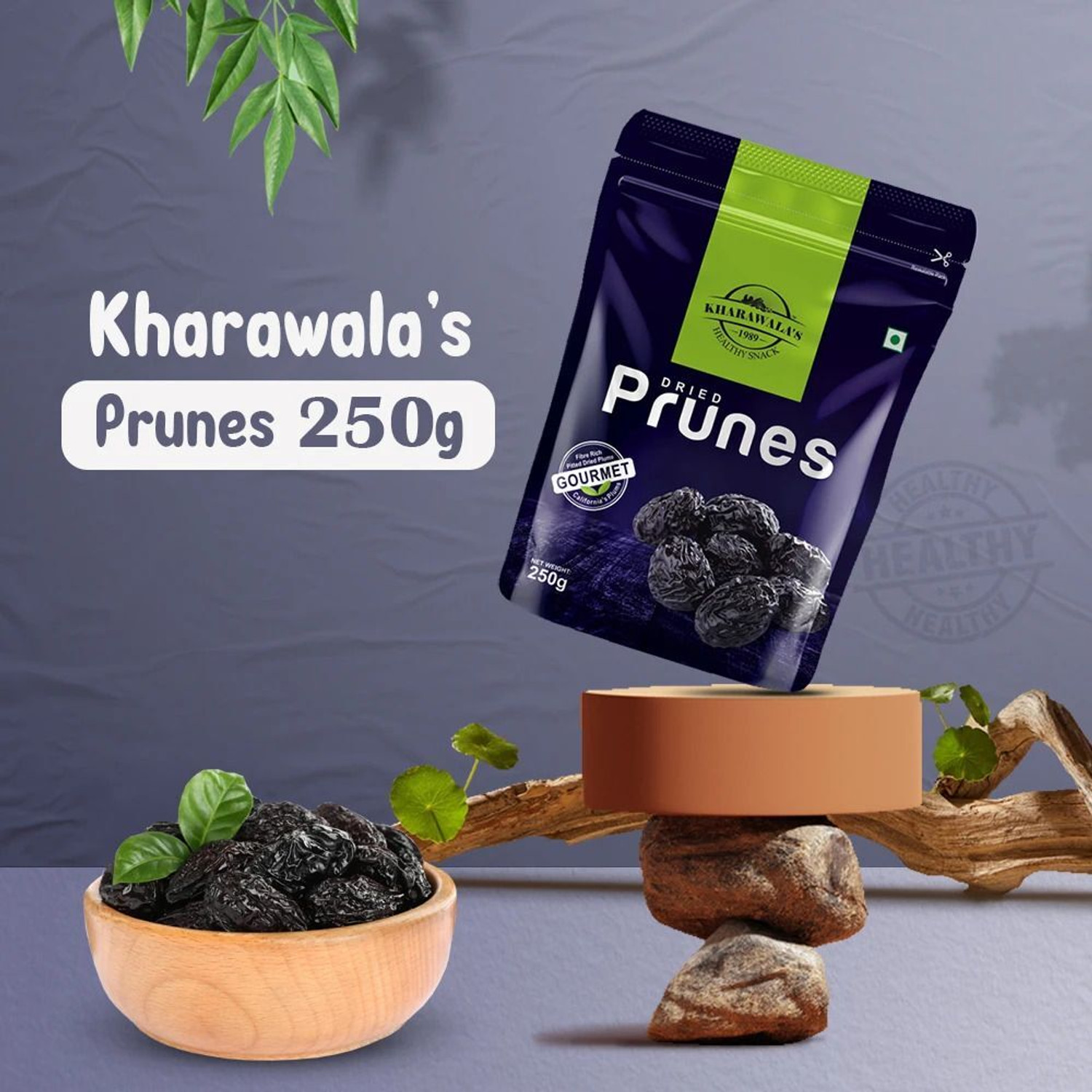 Image of KHARAWALA'S Prunes Dried Pack of 1 - 250 Grams Prunes