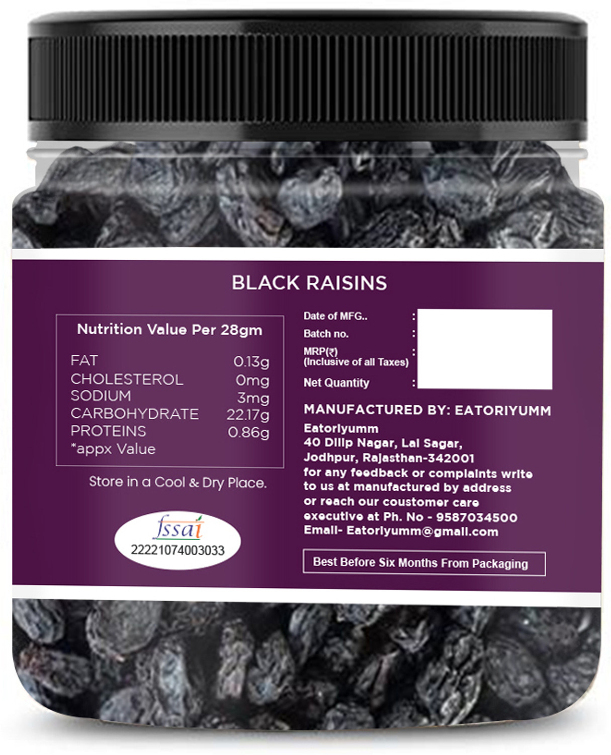 Image of Eatoriyumm ( 1Kg) Black Raisins |Seedless Dry Grapes Kali Kishmish ( Jar Pack ) Raisins