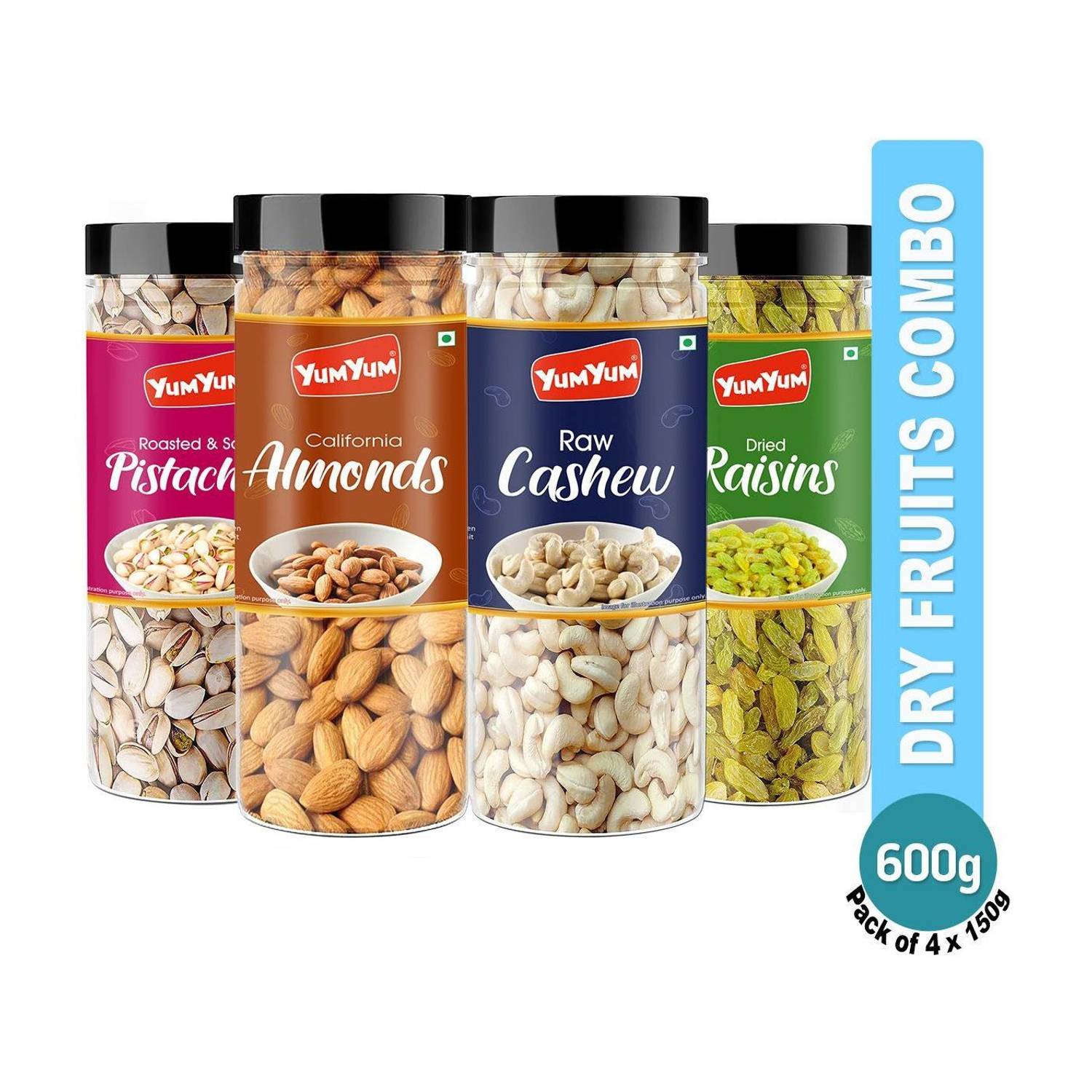 YUM YUM Dry Fruits Combo Offer Badam Kaju Pista Kishmish Combo Pack Almonds, Pistachios, Cashews, Raisins