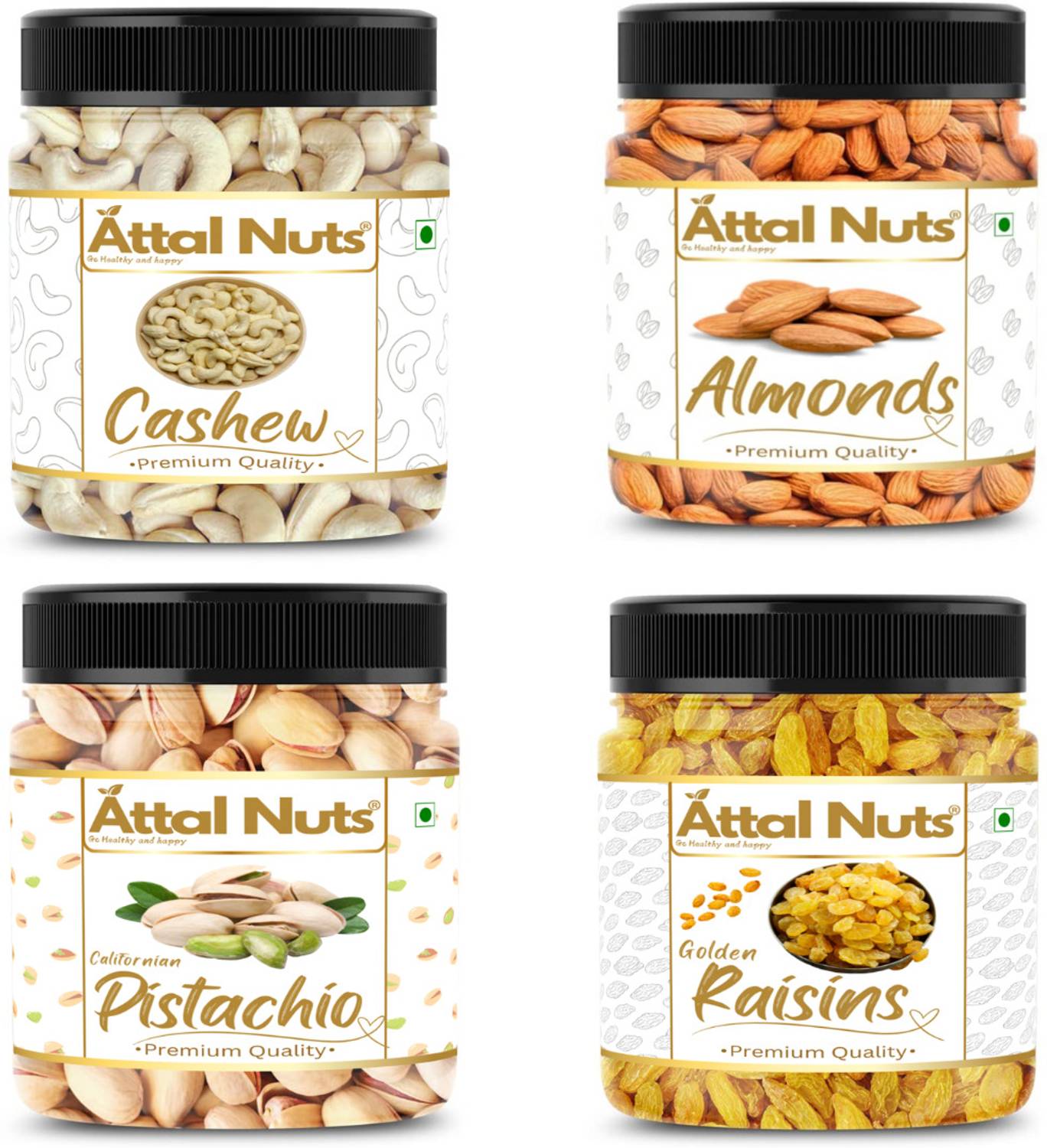 Attal Nuts Dry fruits combo pack of Kismis Pista Kaju Badam 1 KG Cashews, Almonds, Pistachios, Raisins