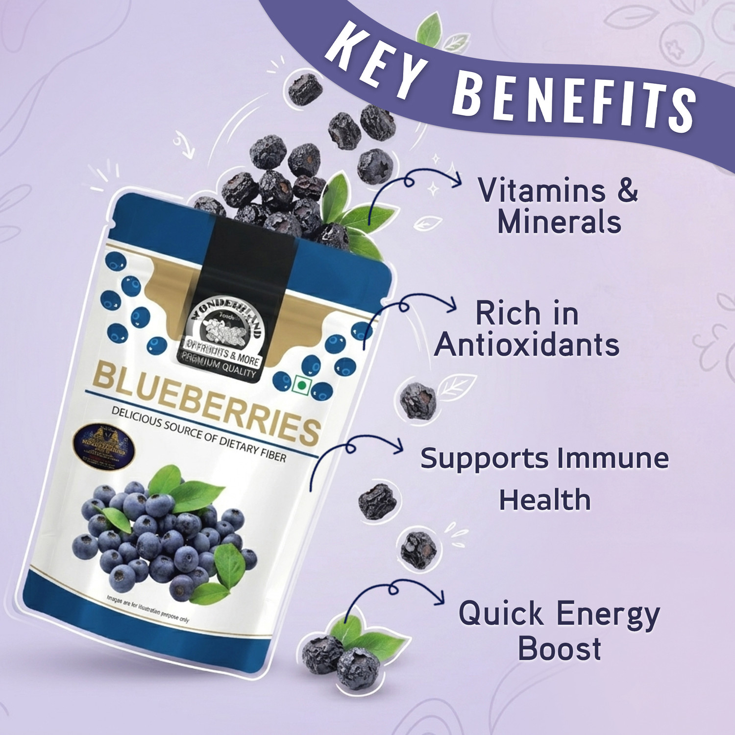 Image of WONDERLAND Blueberries Dried Fruits Combo Pack of 2 (150g Each) Blueberry