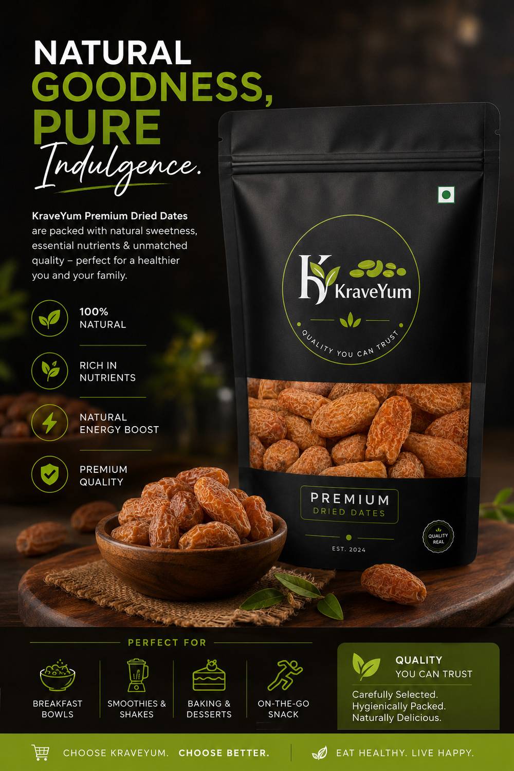 KraveYum Yellow Dry Dates 200g - Image 2