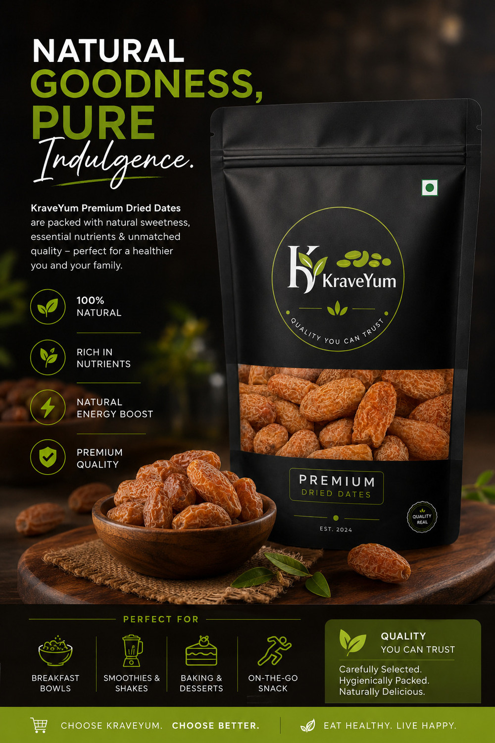 Image of KraveYum Yellow Dry Dates | Golden Dry Dates | Sukha Khajoor | Premium Dry Dates