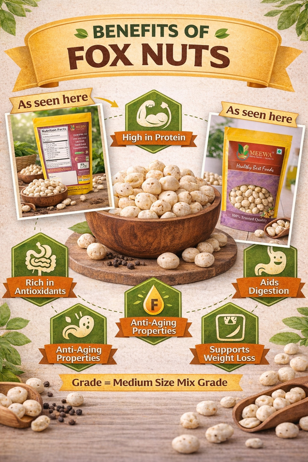 Image of MEEWA 1 Kg Plain Makhana Makhana