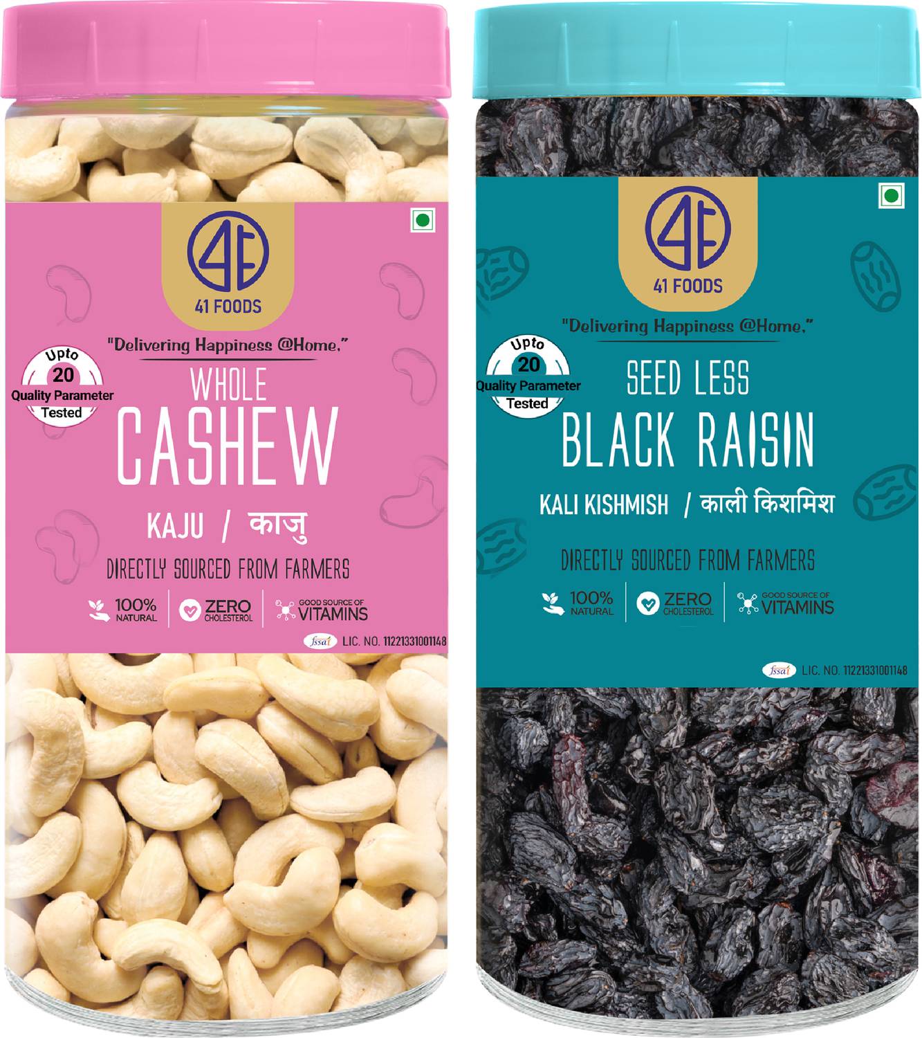 41 foods Dry fruits combo pack of Cashews Black Raisins | Kala Kishmish Kaju 300 GM Raisins, Cashews