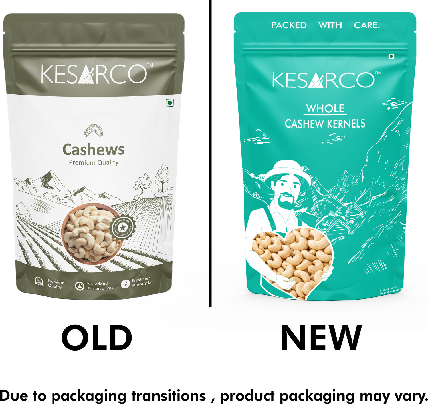 Image of KESARCO 100% Natural Premium Whole Cashews , Kaju nuts, Gluten Free - 1 kg Cashews