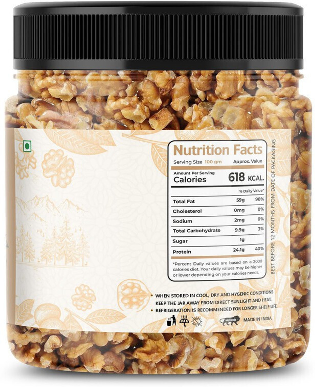 Image of lila dry fruits 100% Natural Raw Walnut Kernels 8pcs 100gms Jar Pack | Premium Akrot Giri|| Walnuts
