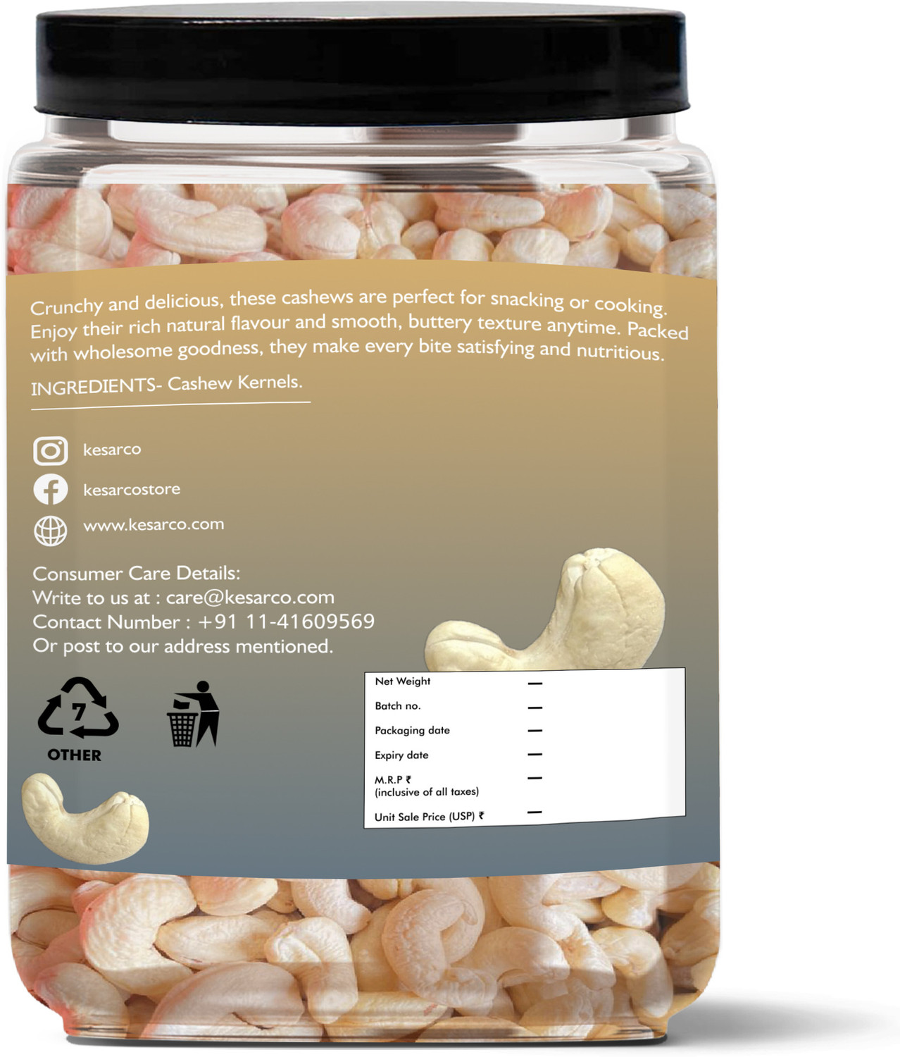 Image of KESARCO Premium Cashew Nuts 1kg | Whole Kaju | Crunchy & Fresh Dry Fruits | Cashews