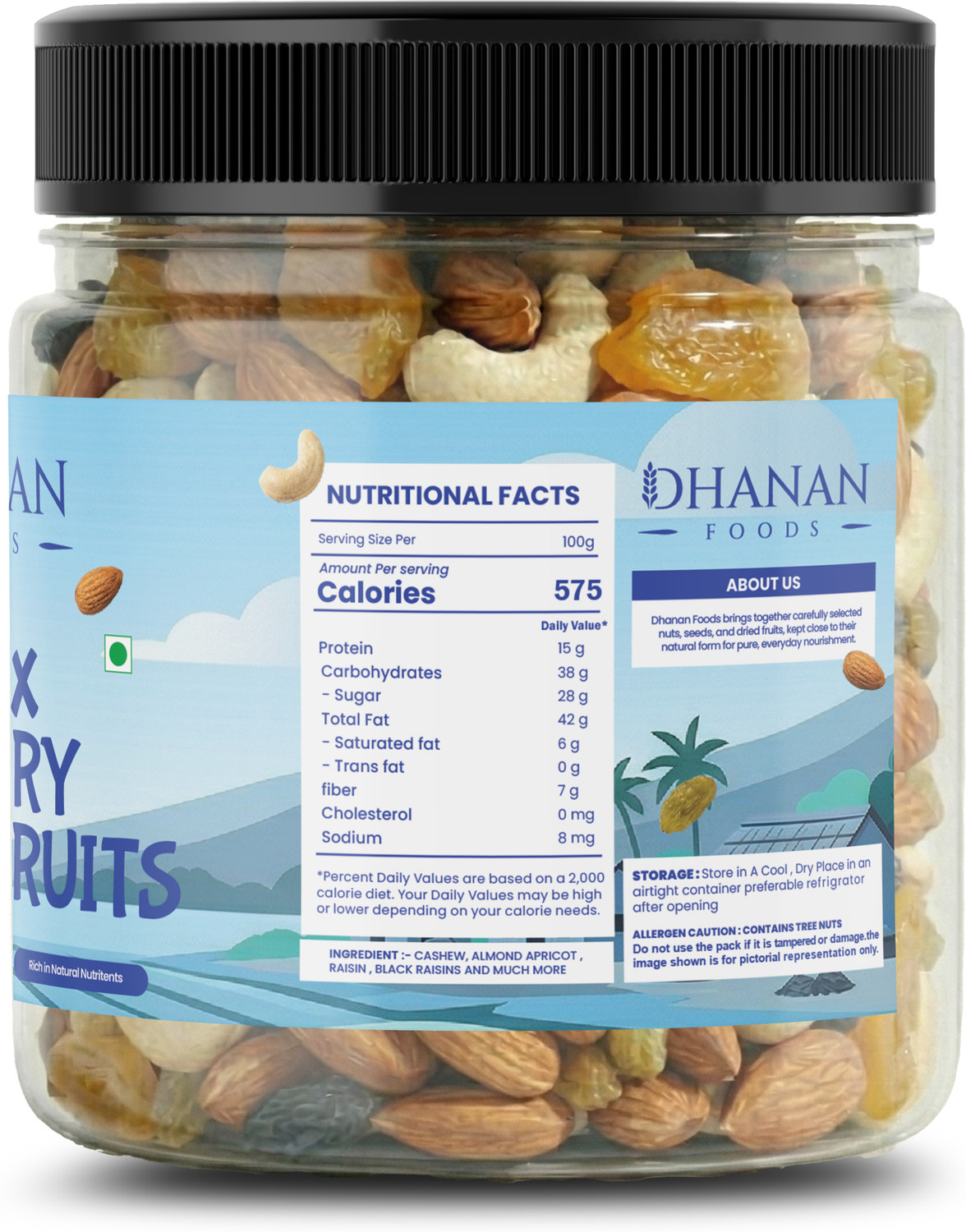 Image of Dhanan foods Mix Dry Fruit - Panchmeva - Almonds, Apricots, Assorted Seeds & Nuts, Cashews, Dates, Raisins