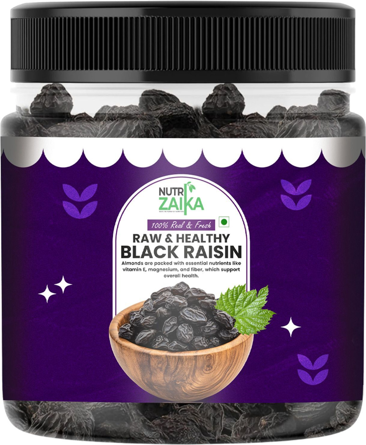 Image of NUTRI ZAIKA Black Raisins | Kali Kishmish | Sweet & Juicy Dry Fruit | Iron Rich Raisins