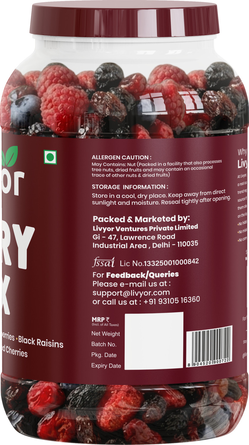 Image of LIVYOR Berry Mix | 5 in 1 Mixed Berries Dry Fruits Blueberry, Cranberries, Strawberries, Cherries, Raisins
