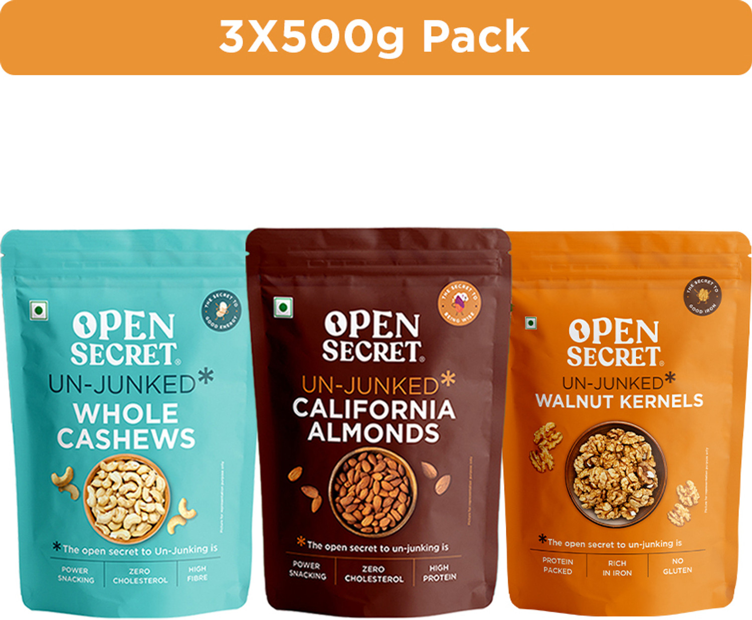Image of OPEN SECRET Premium Dry Fruits Combo � Badam Almonds, Kaju Cashews, Akhrot Walnuts Assorted Nuts