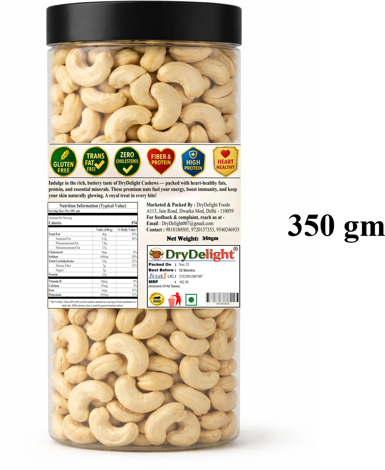 Image of drydelite Cashews (350gm) Cashews