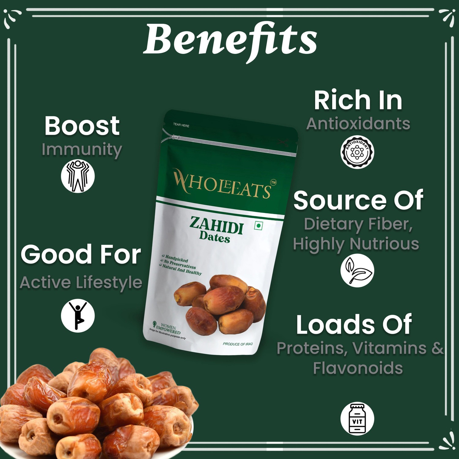 Image of wholeeats Original Zahidi Dates, Zahidi Dates 100 % Natural Pack Of 2 Dates