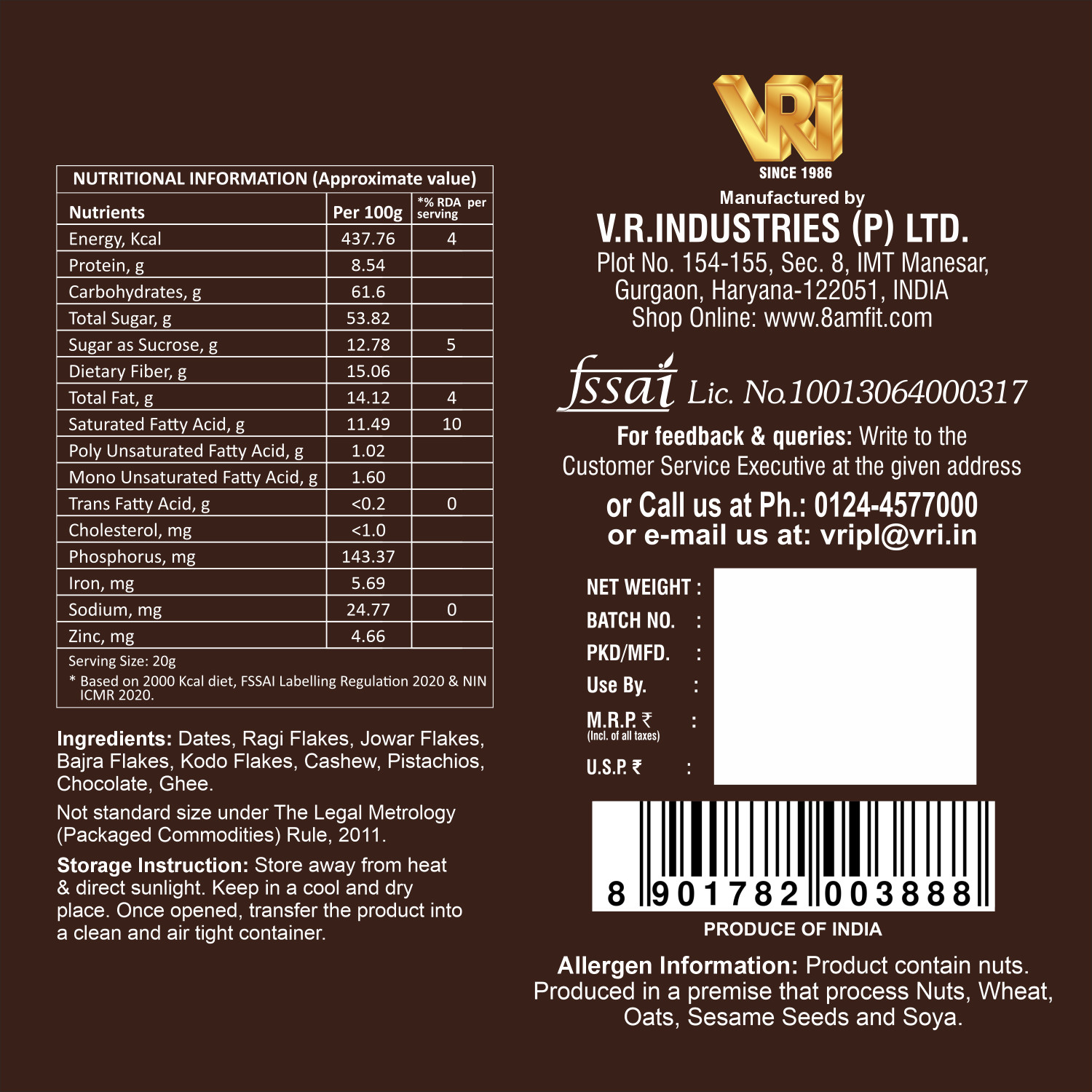 Image of 8AM Dates Millet Choco Delight Pack of 10 Made with Dates, Almonds, Cashews, Pistachios
