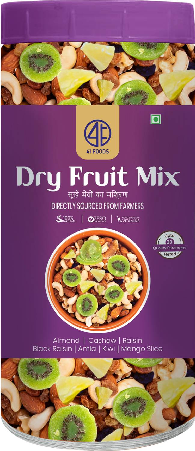 41 foods 6 in 1 Healthy Dry Fruits Mix Assorted Fruits & Nuts, Almonds, Cashews, Raisins, Amla, Kiwi, Mango