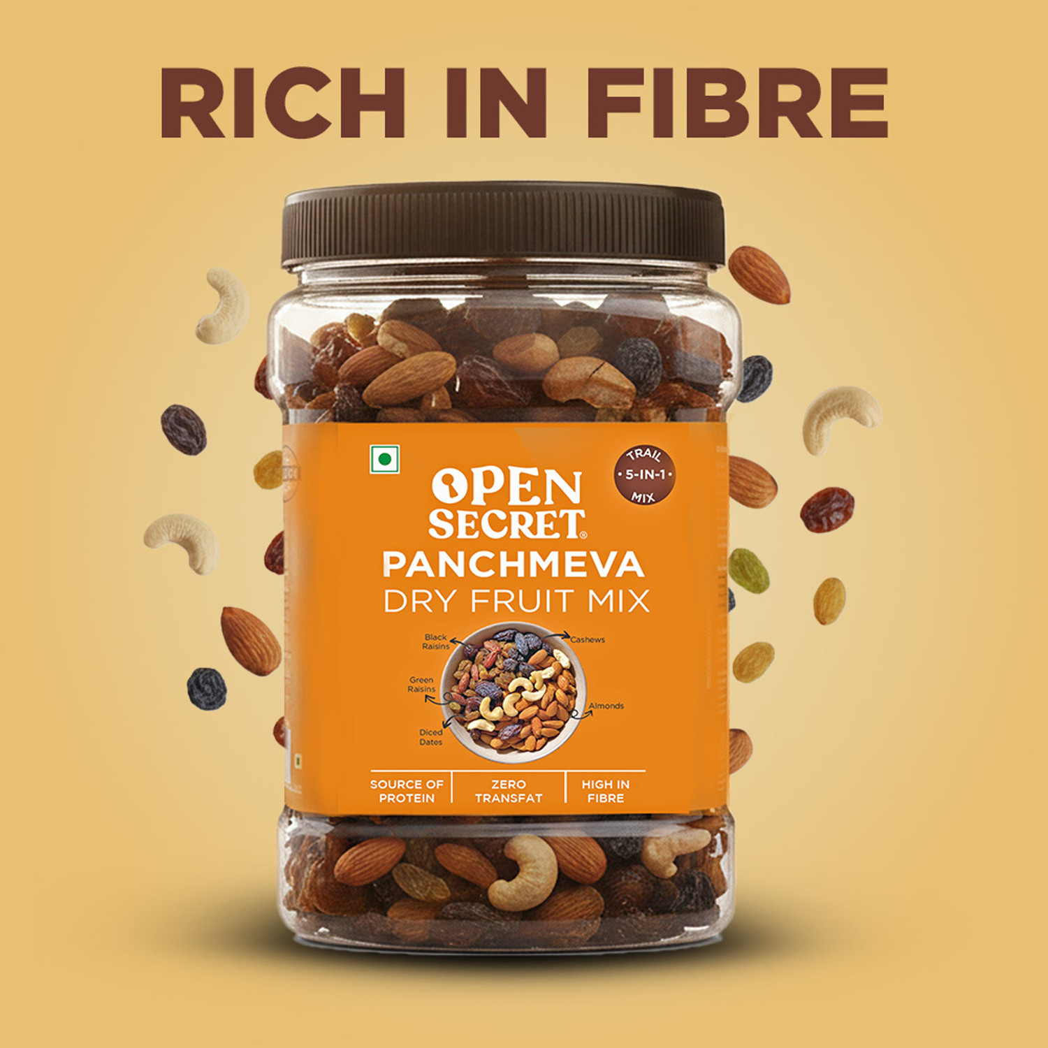 Image of OPEN SECRET Panchmeva | 5 in 1 Mix | Contains Cashews, Almonds, Pista , Walnuts , Raisins | Assorted Nuts