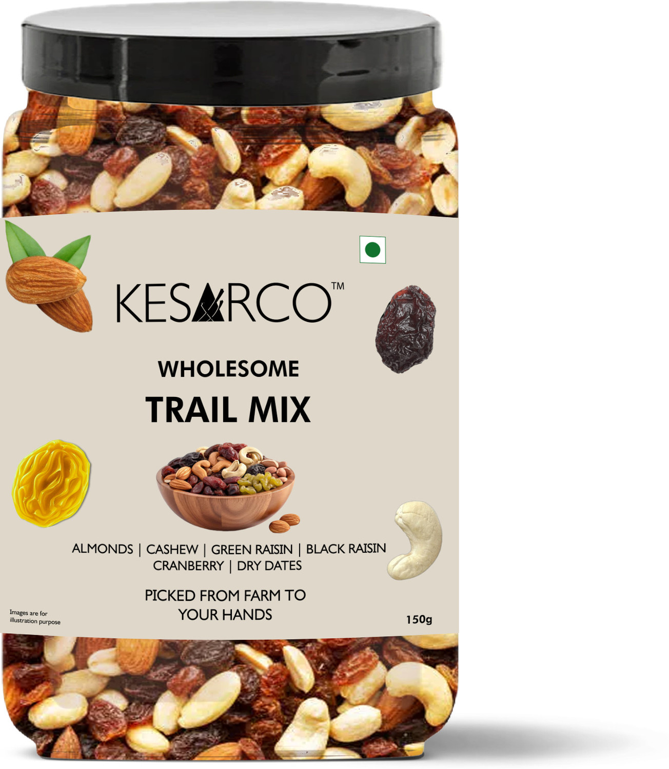 Image of KESARCO Dry Fruits and Nuts Trail mix | High Protein, Fiber-Rich, Immunity-Boosting | Almonds, Cashews, Raisins, Cranberries, Dry Dates