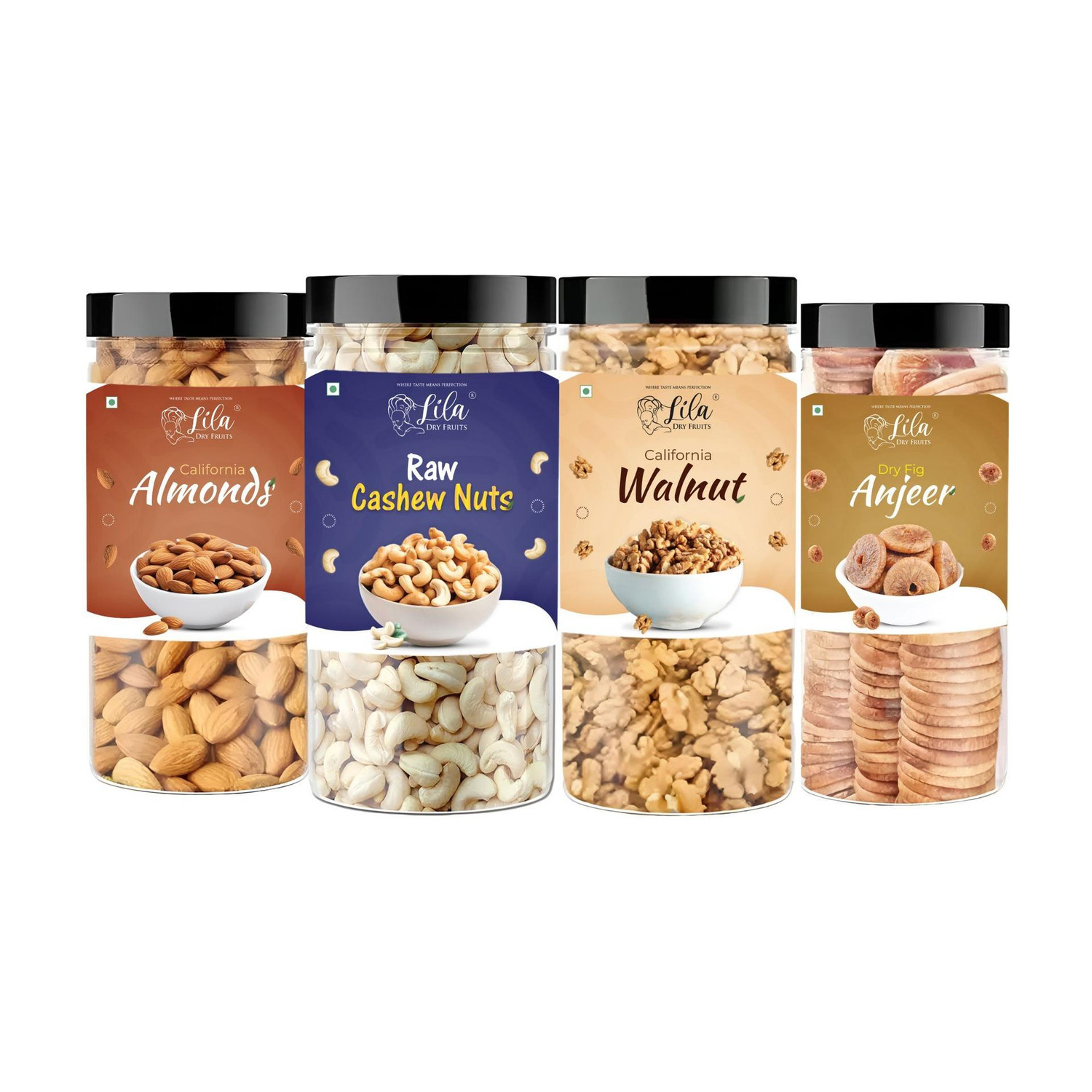 Image of lila dry fruits Almond(200gm), Cashew (200gm), Walnut (200gm) & Figs(200 gm) Combo Almonds, Cashews, Walnuts, Figs