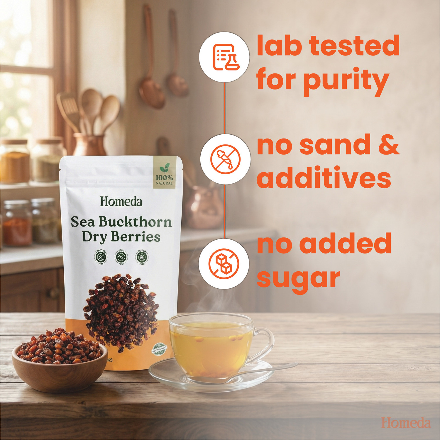 Image of Homeda Sea Buckthorn Berry - Protein-Rich Omega, Vitamin | Seabuckthorn Berry Dry Seeds Golden Berries