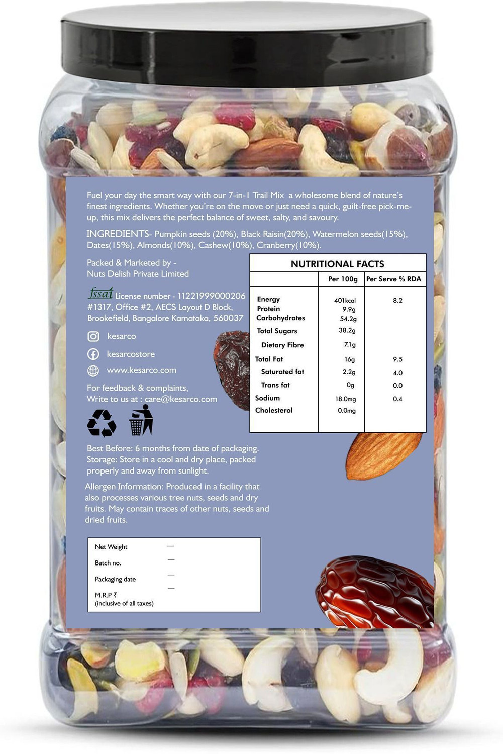 Image of KESARCO 7-in-one Trail mix | Dry Fruits and Seeds Mix | Healthy Snack | Rich in Protein Assorted Seeds & Nuts