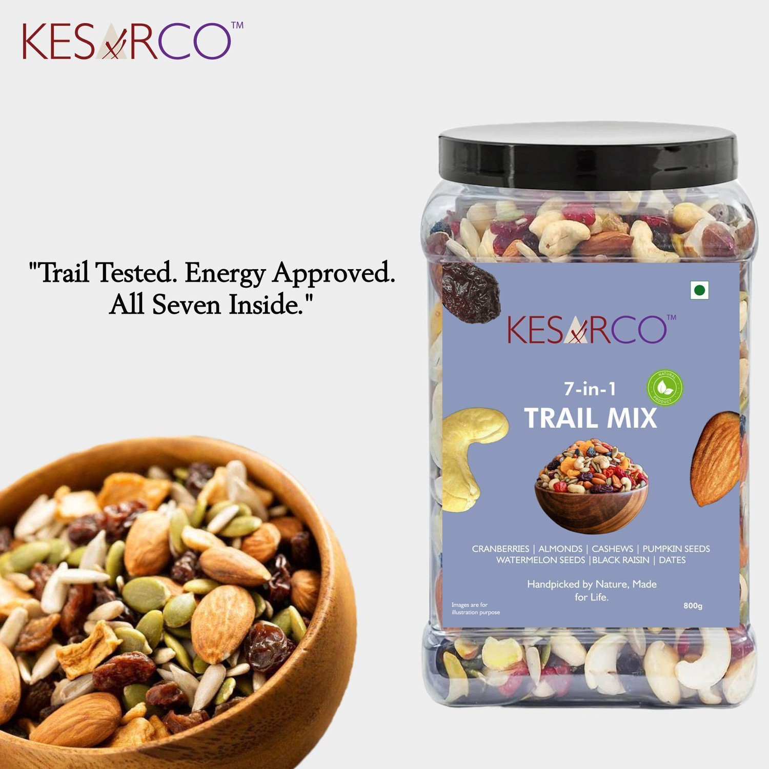 Image of KESARCO 7-in-one Trail mix | Dry Fruits and Seeds Mix | Healthy Snack | Rich in Protein Assorted Seeds & Nuts