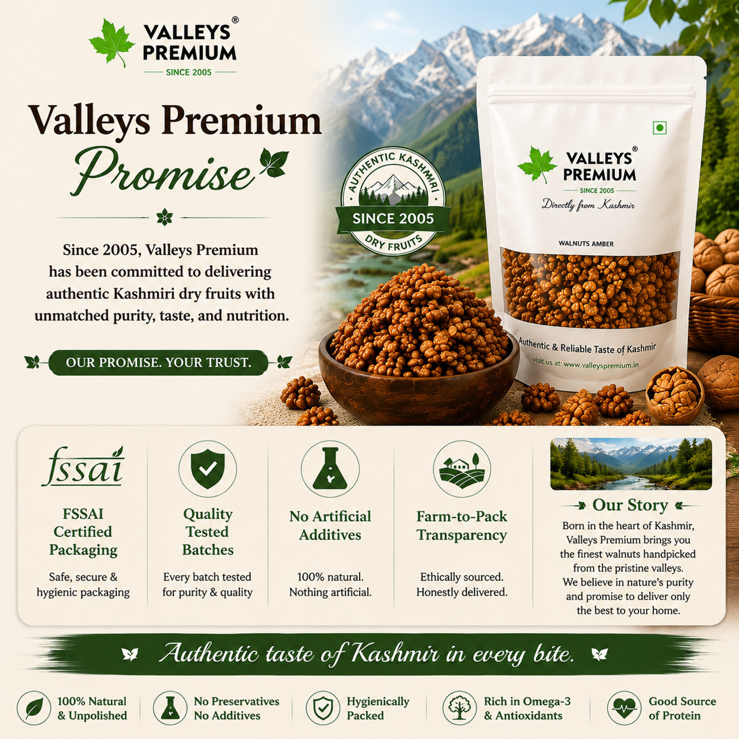 Image of Valleys Premium Kashmiri Amber Walnut Akhrot Giri Walnuts