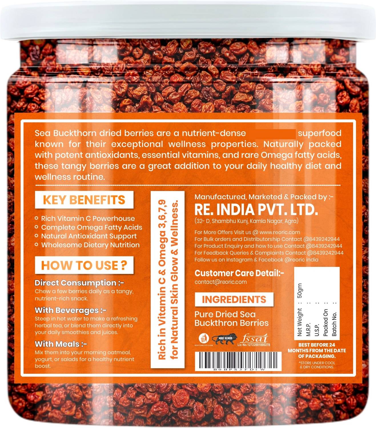 BRALCON Sea Buckthorn Dried Berries, 100g - Image 2