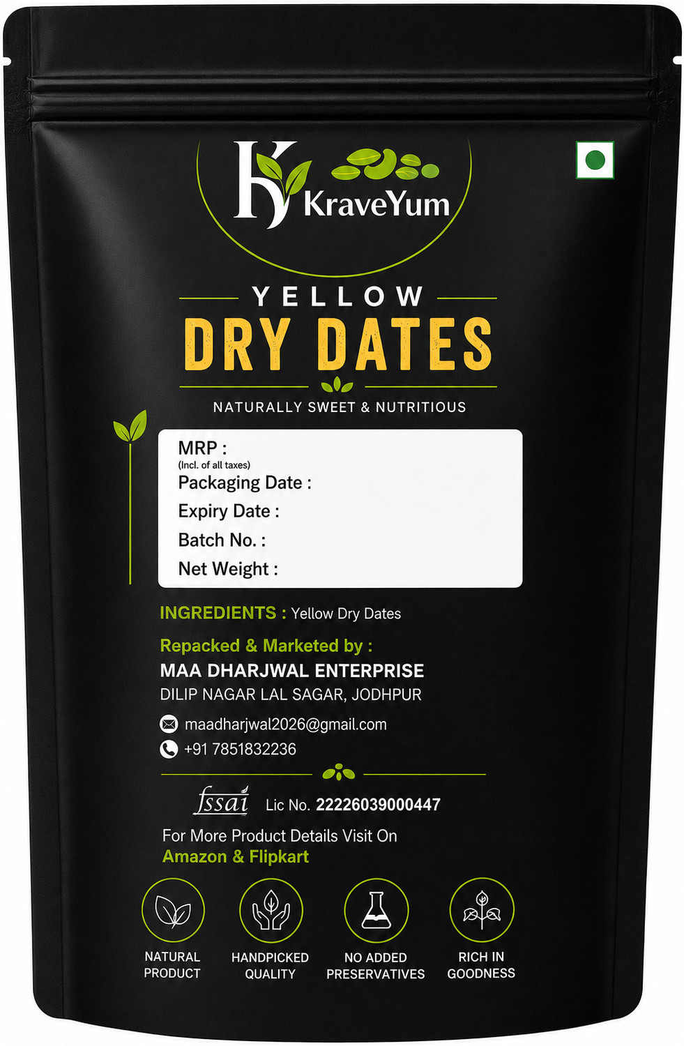 Image of KraveYum Yellow Dry Dates | Golden Dry Dates | Sukha Khajoor | Premium Dry Dates