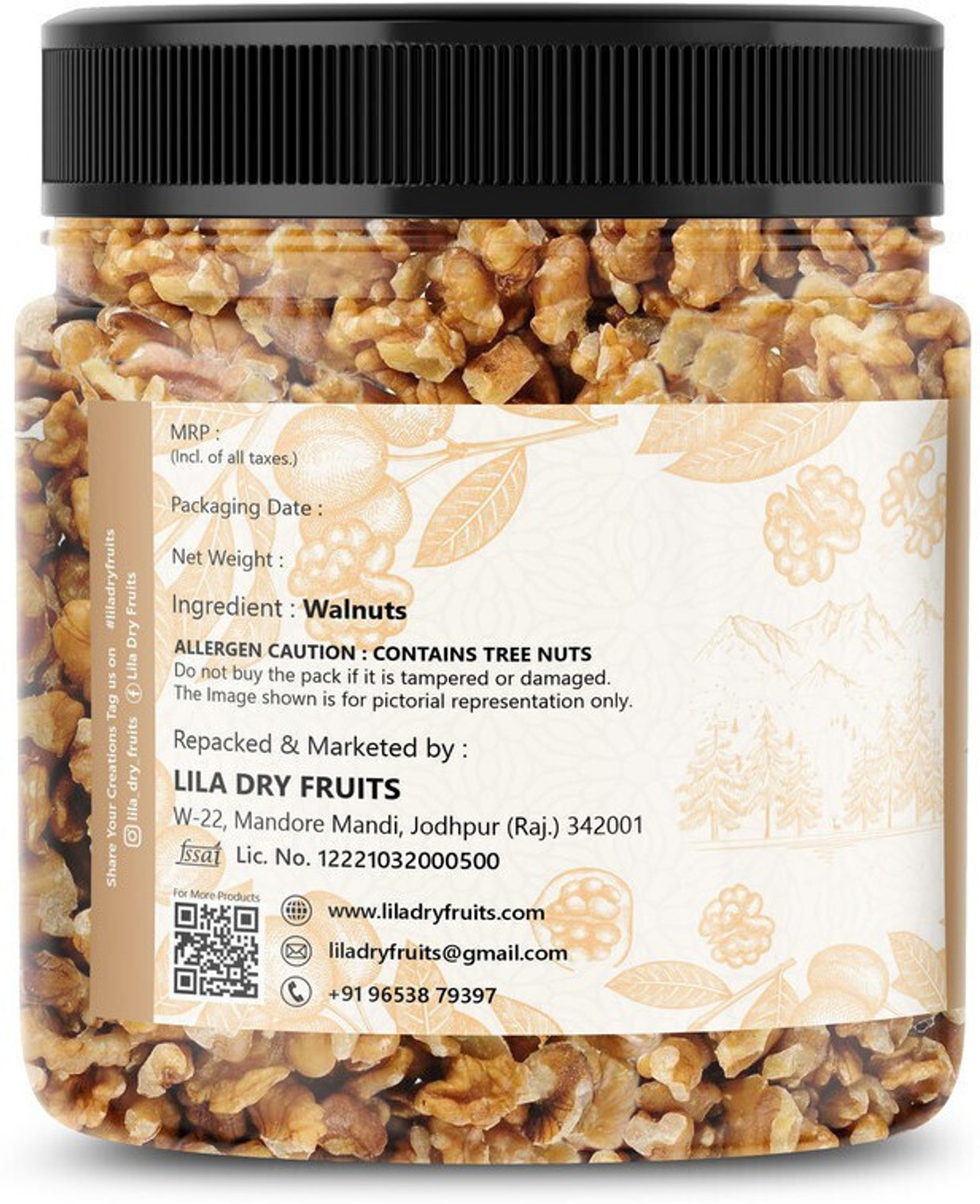 Image of lila dry fruits 100% Natural Raw Walnut Kernels 8pcs 100gms Jar Pack | Premium Akrot Giri|| Walnuts