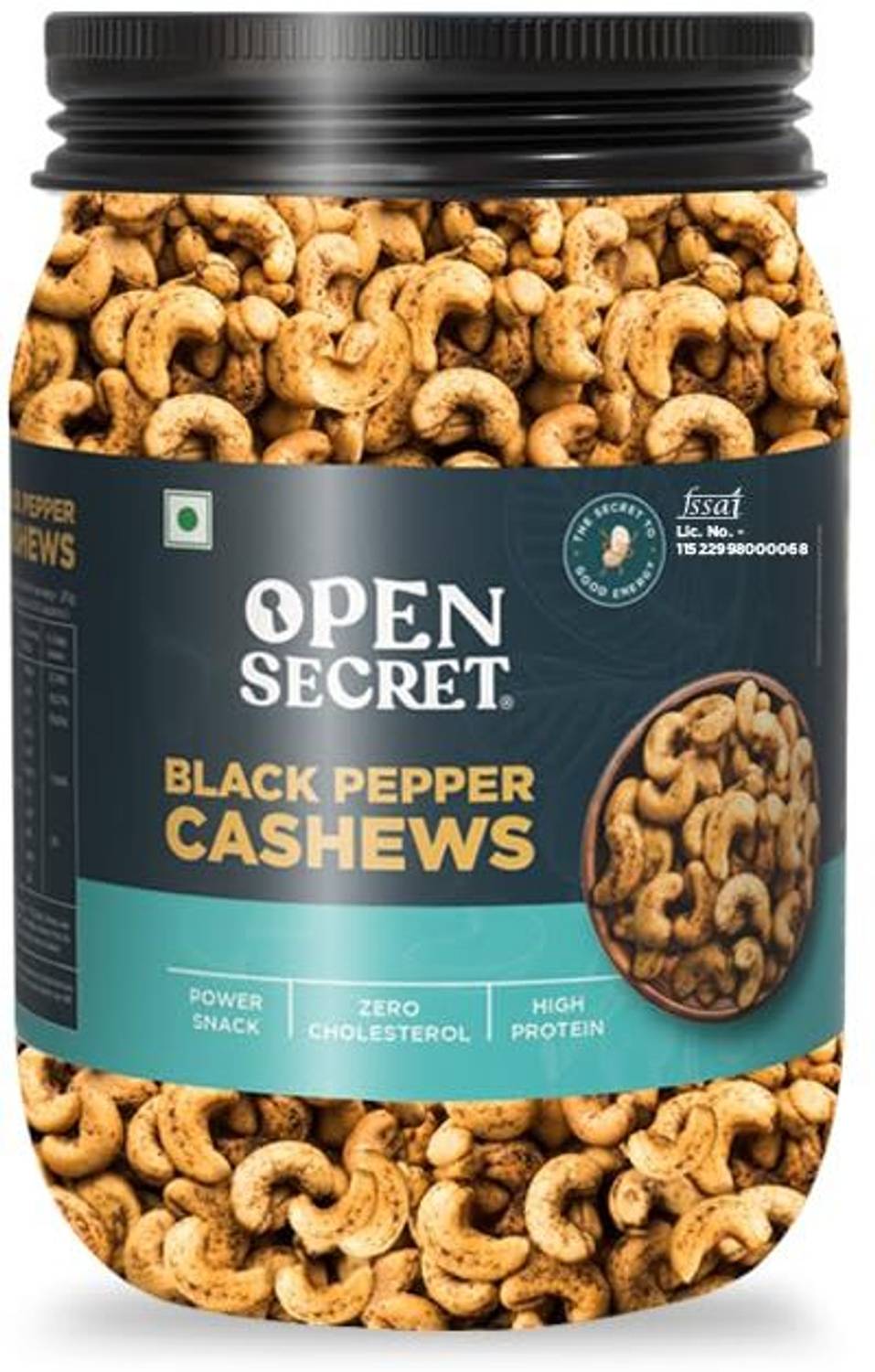 OPEN SECRET Premium Black Pepper Roasted Cashews (Kaju) - High Protein Dry Fruit Cashews