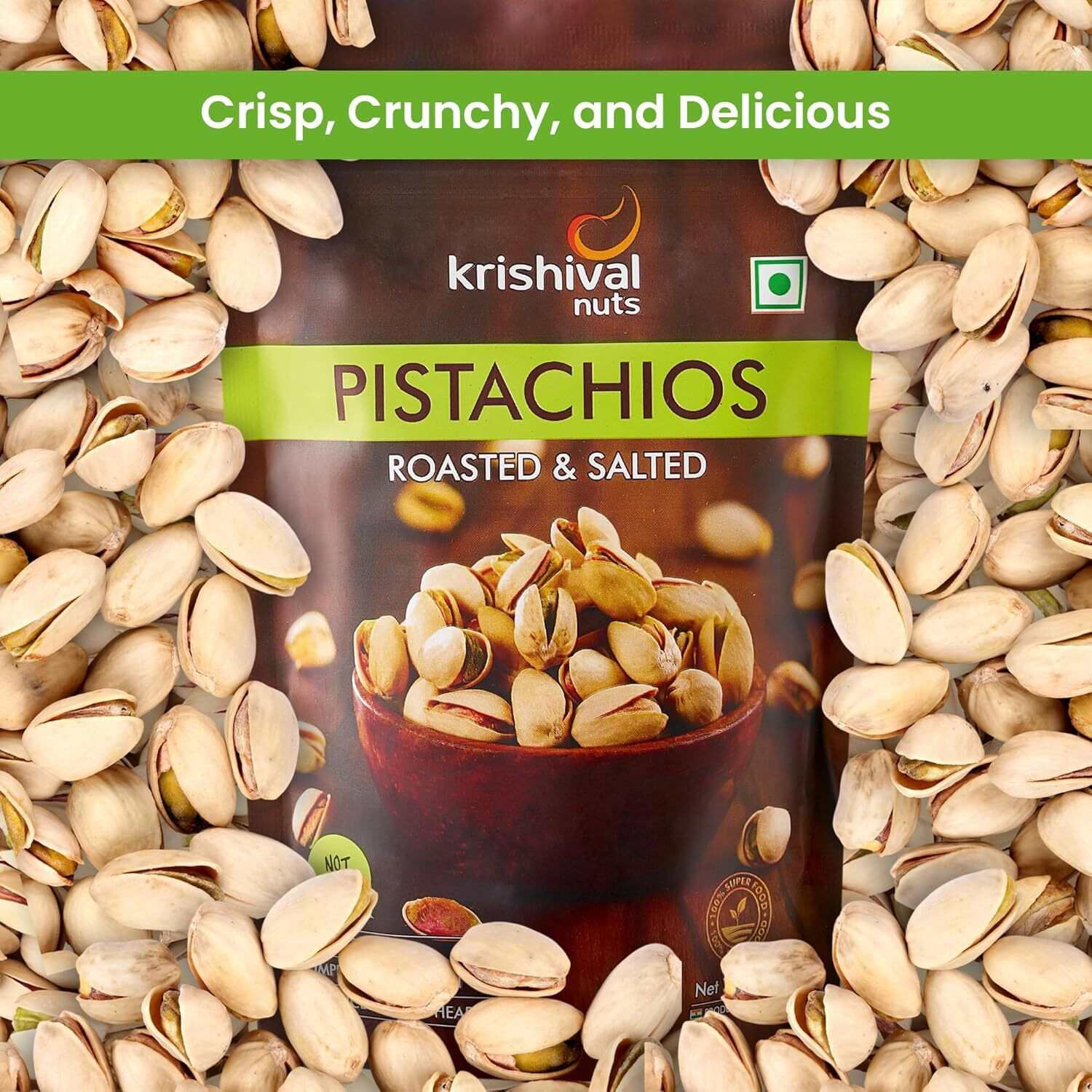 Image of Krishival NUTS Premium Roasted & Salted Pistachios 200 grams (2 packs of 100 gram each) Pistachios