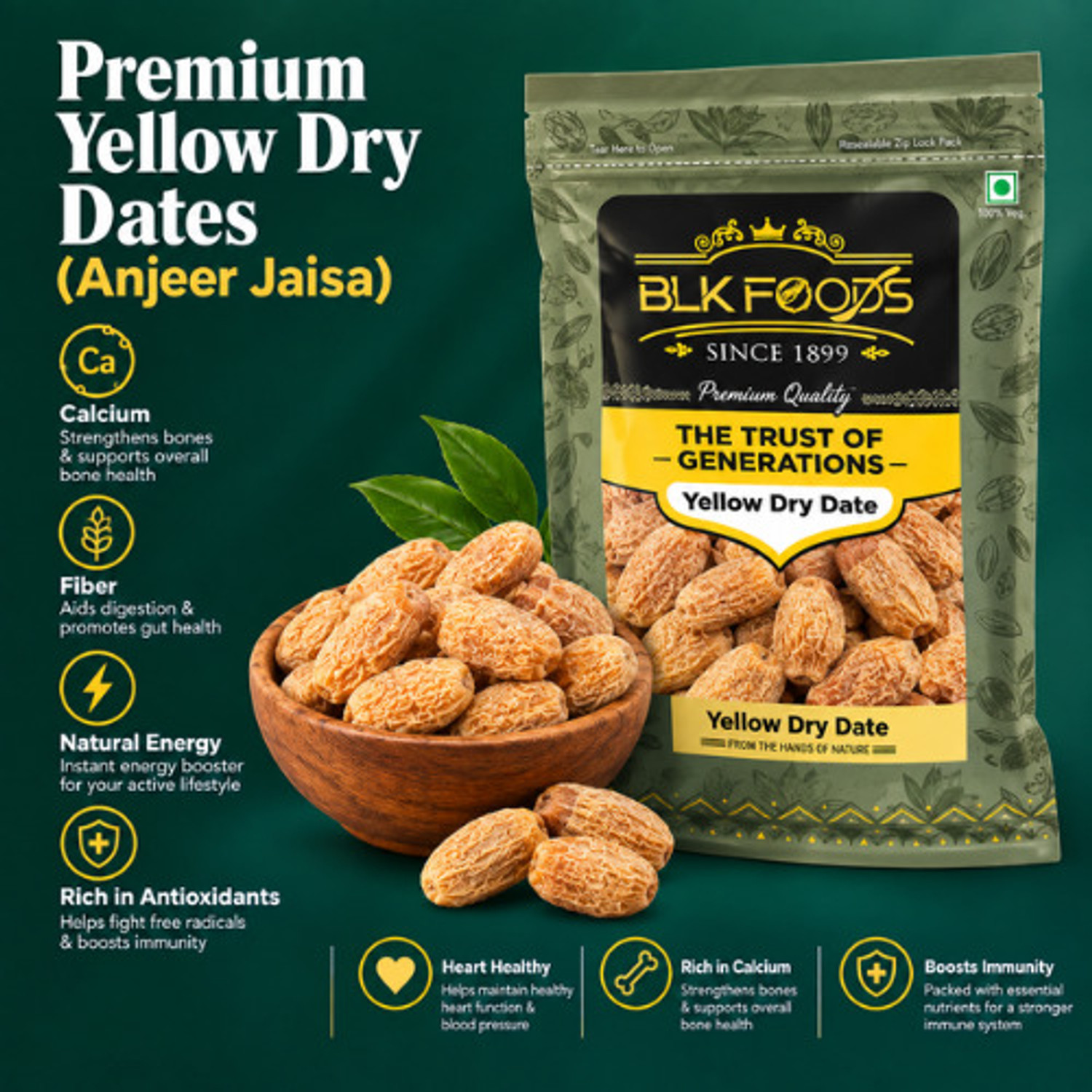 Image of BLK FOODS 250g Yellow Dry Dates | Sukha Khajoor (Chuara) Dates