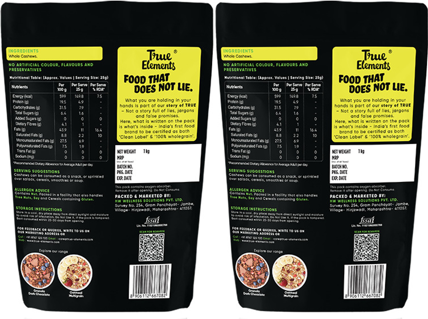 Image of True Elements Cashews Whole 1kg*Pack of 2 Cashews (2 x 1000 g)