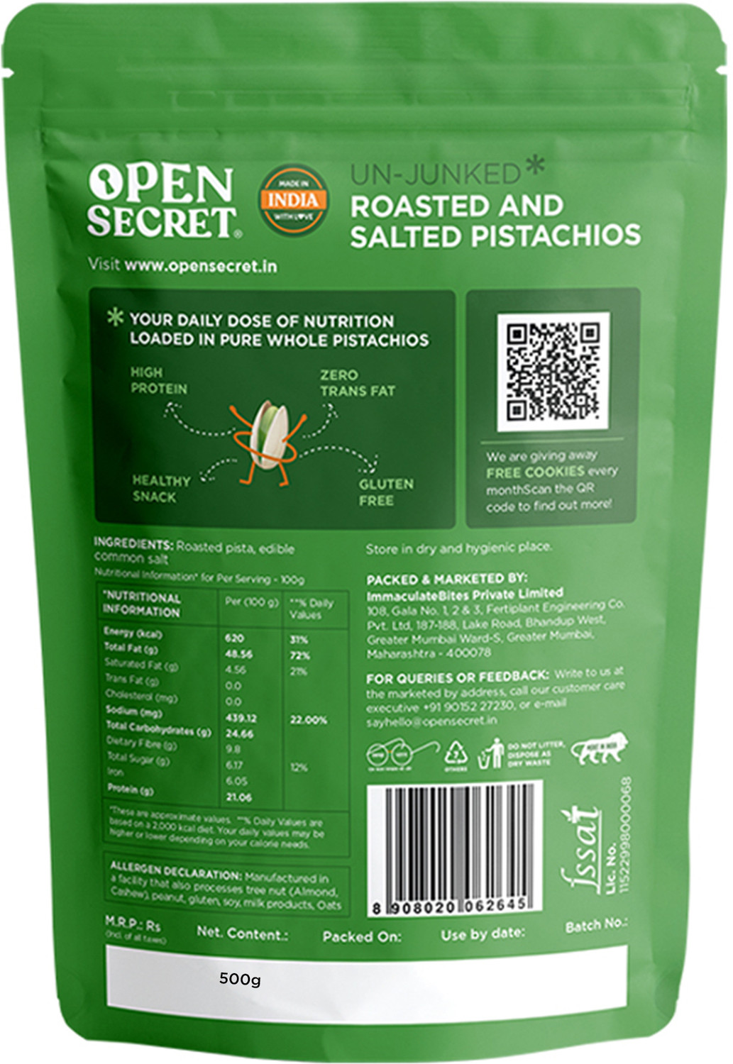 Image of OPEN SECRET Premium Roasted and Salted Pistachios (1 x 500 g)