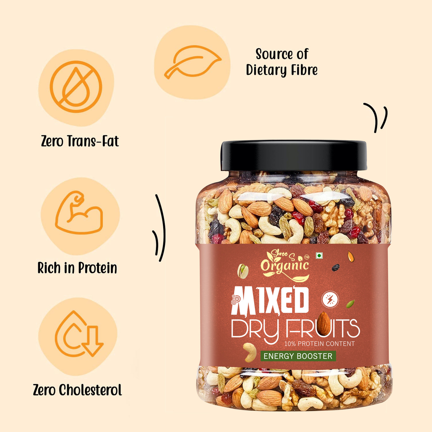 Image of SHREE S ORGANIC Mix Dry Fruits 500g | Healthy Snack, Rich in Protein, Fiber & Antioxidants