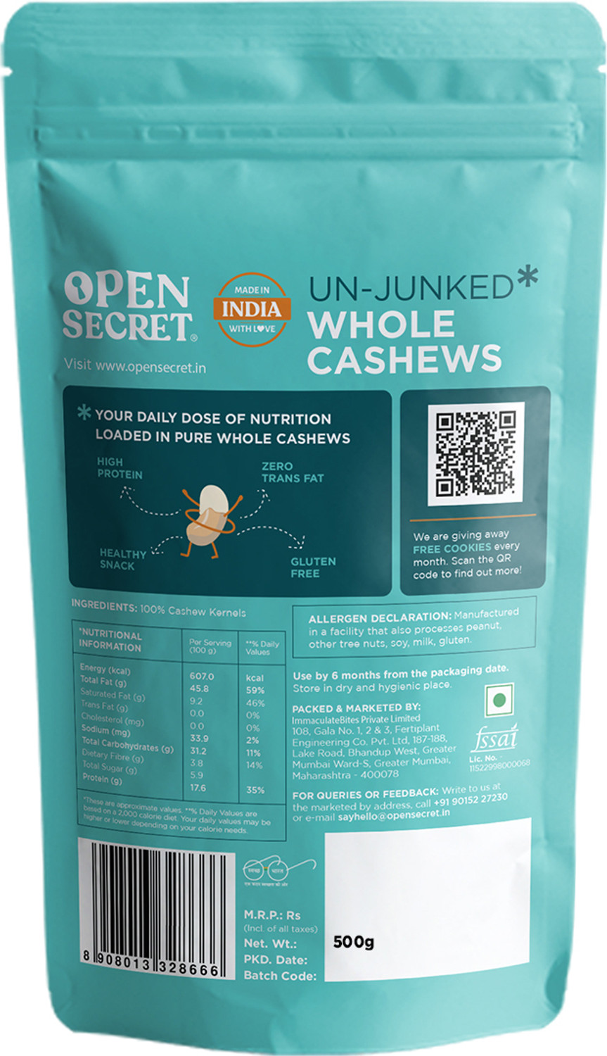 Image of OPEN SECRET Premium Whole Kaju / Cashews (1 x 501 g)