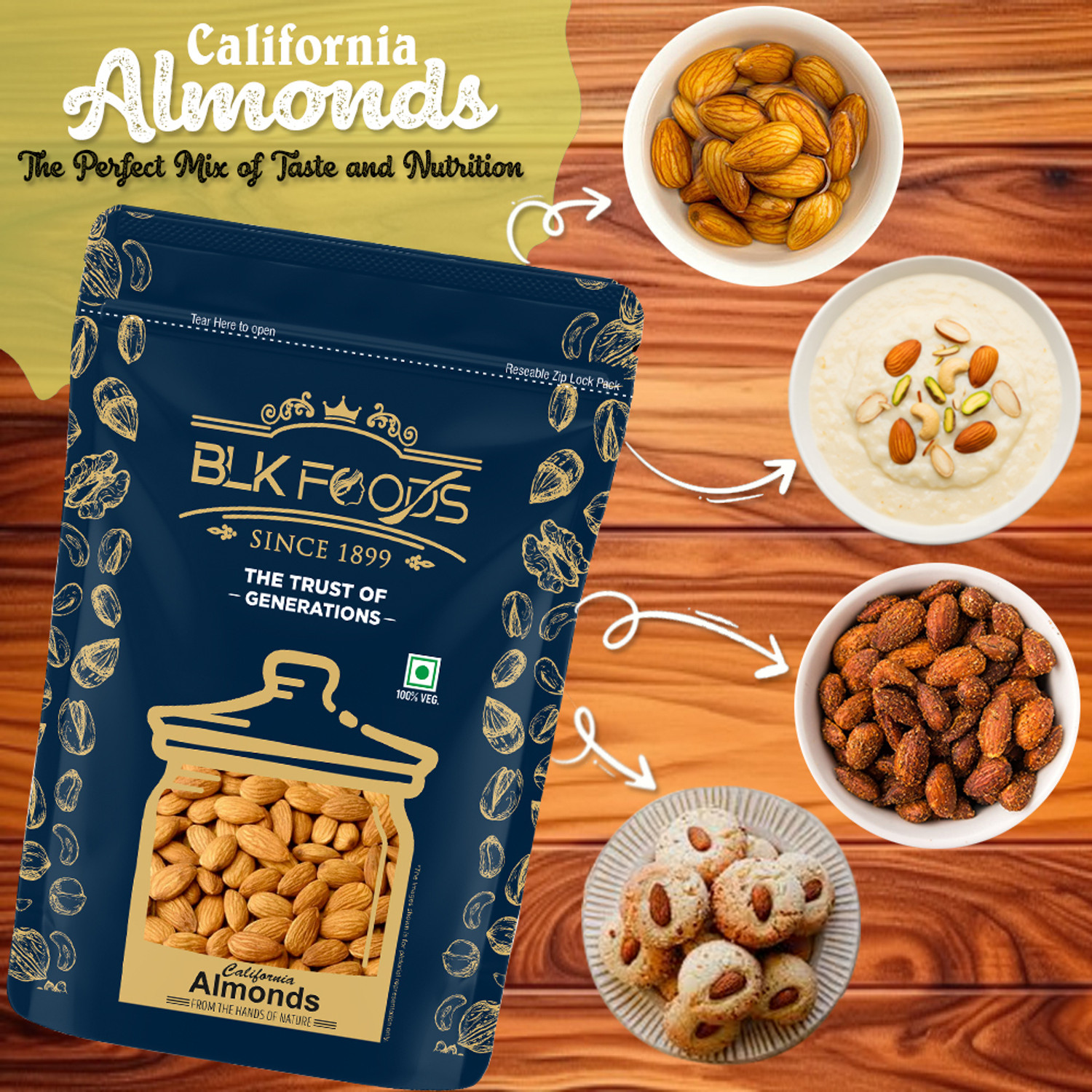 Image of BLK FOODS 1.5Kg Natural California Badam giri | Dry Fruits Almonds