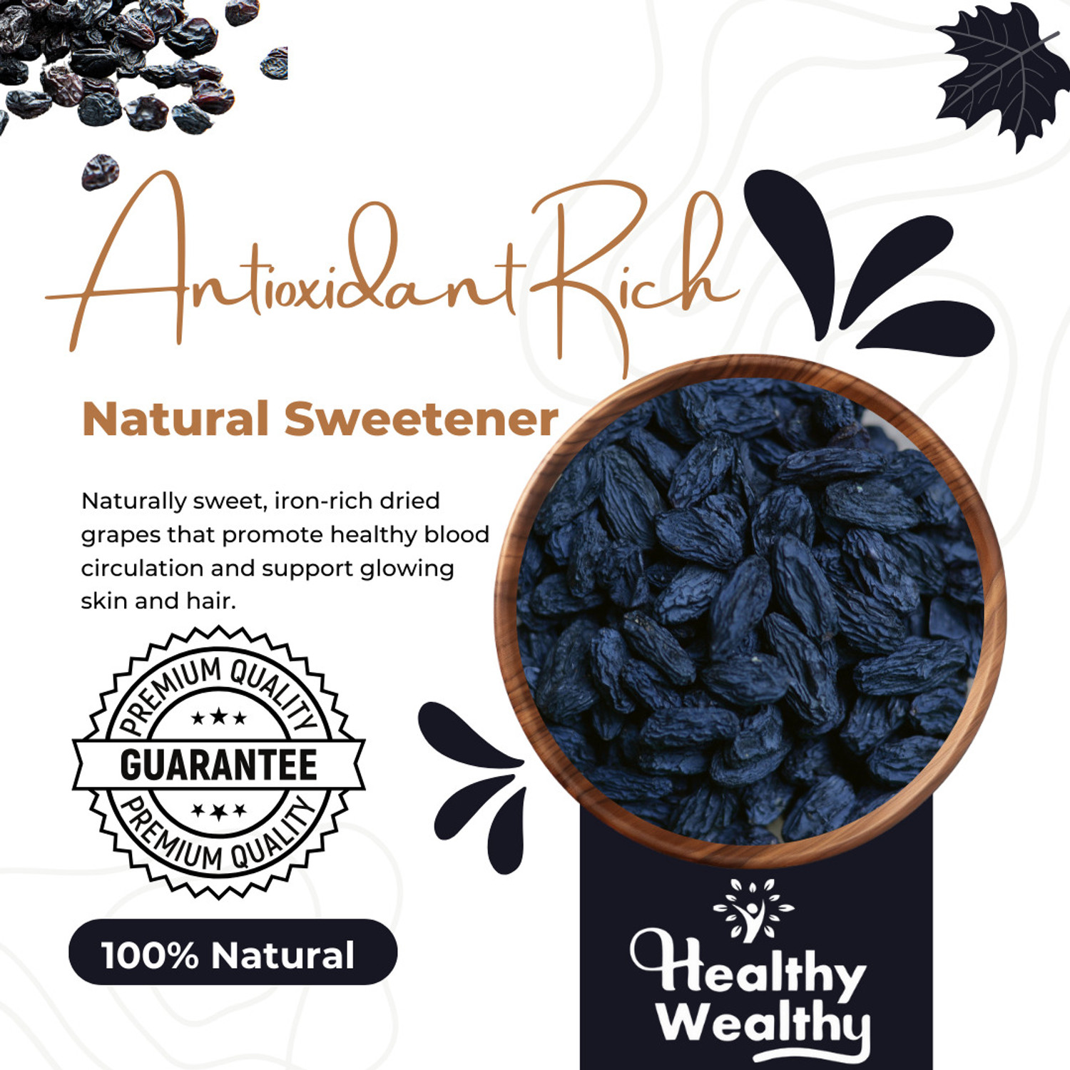 Image of Healthy Wealthy Black Raisins Seedless | Kali Kishmish | Kali Dakh Raisins