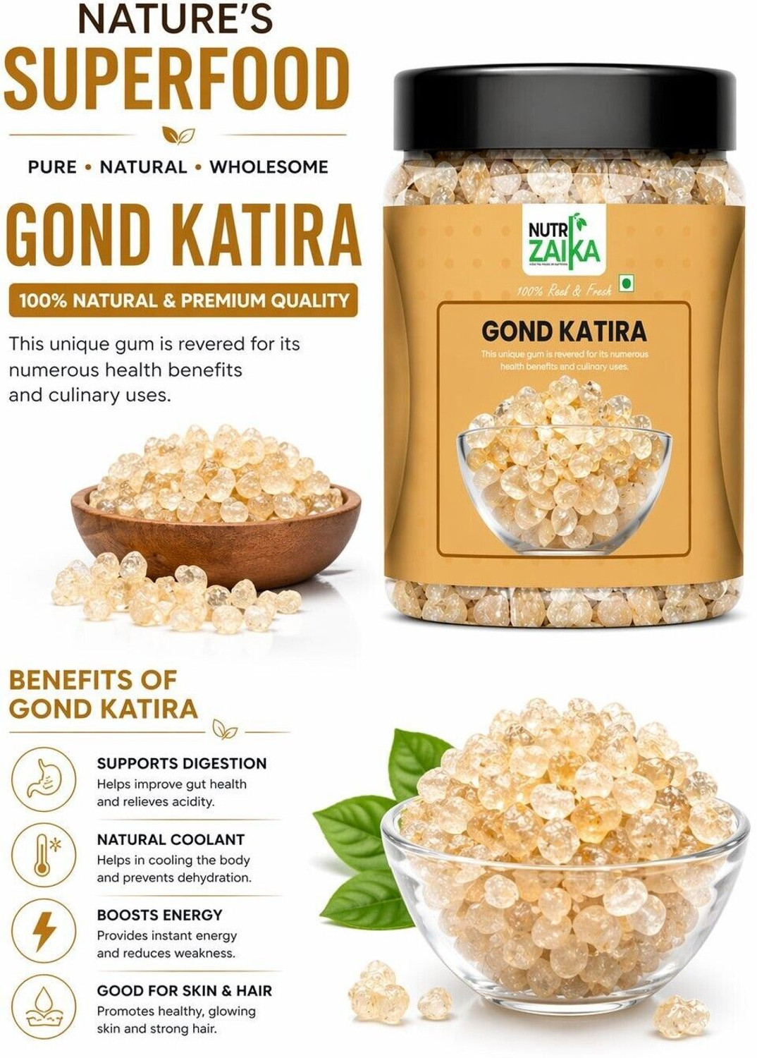 Image of NUTRI ZAIKA Gond Katira | Natural Summer Coolant | Soothing & Body-Balancing Dried Gum