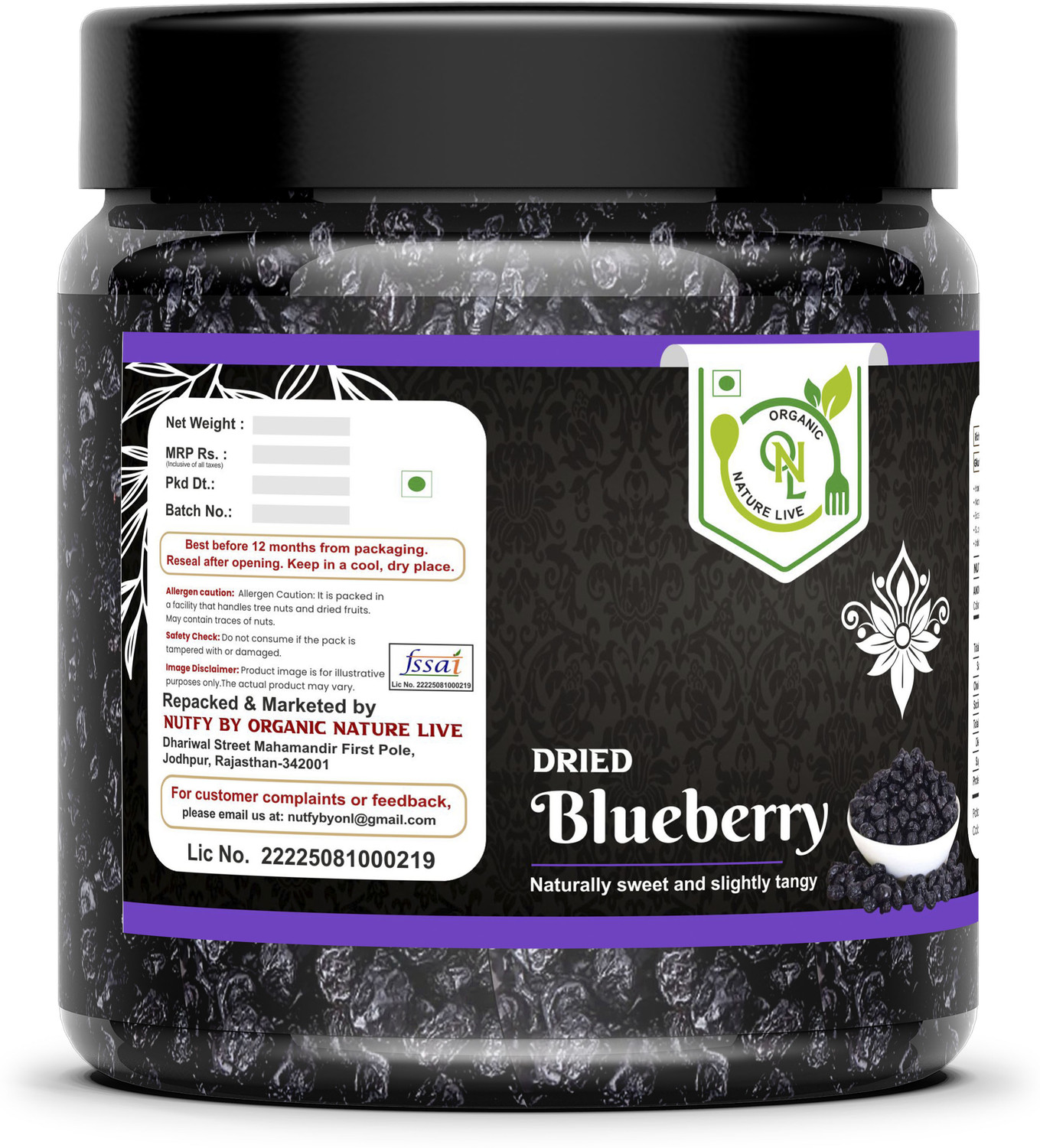 Image of organic nature live Dried Blueberry|Unsweetened Blueberries | Rich in Vitamins & Fibers | Blueberry Blueberry