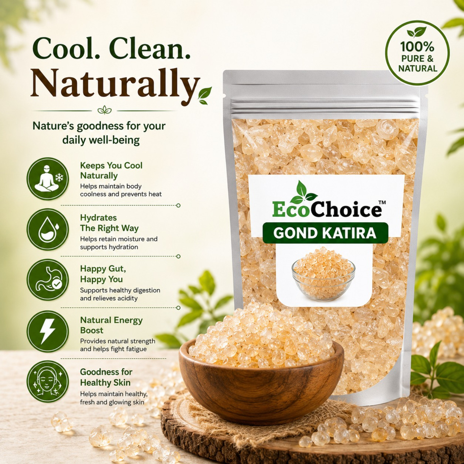 Image of Ecochoice Pure Natural Gond Katira assorted seeds & Nuts (50g) Dried Gum