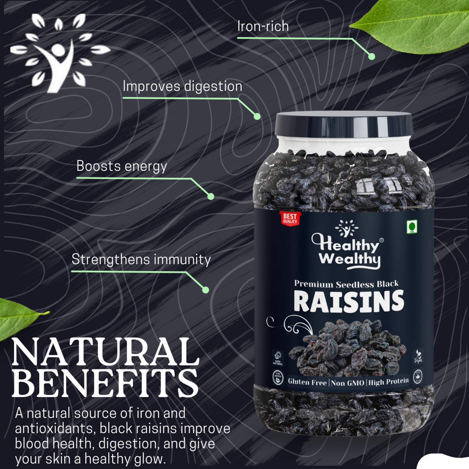 Image of Healthy Wealthy Black Raisins Seedless | Kali Kishmish | Kali Dakh Raisins