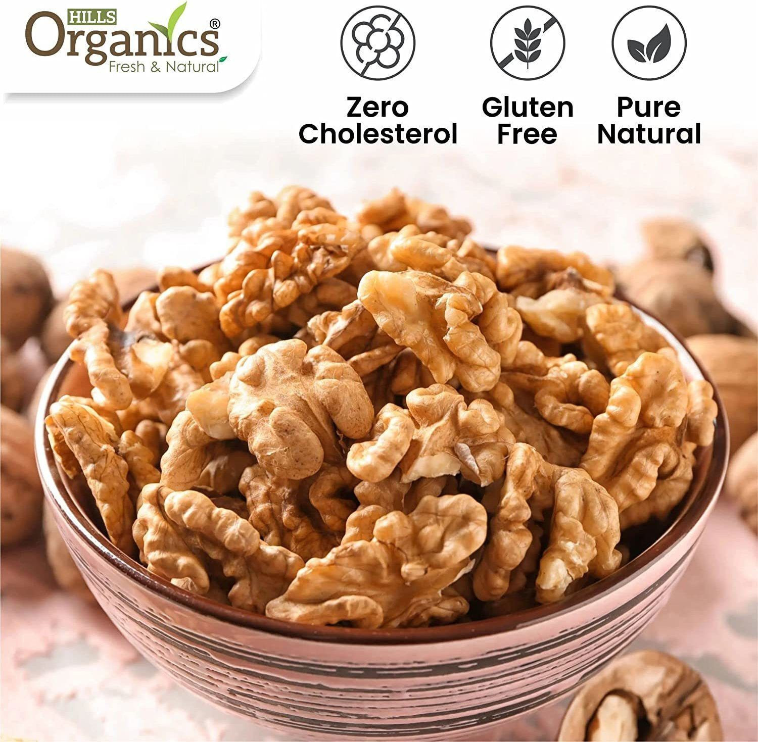 Image of Hills Organics Dry Fruits,100% Fresh & Natural, Premium Kashmiri Walnuts Kernls, Akhrot Giri Walnuts