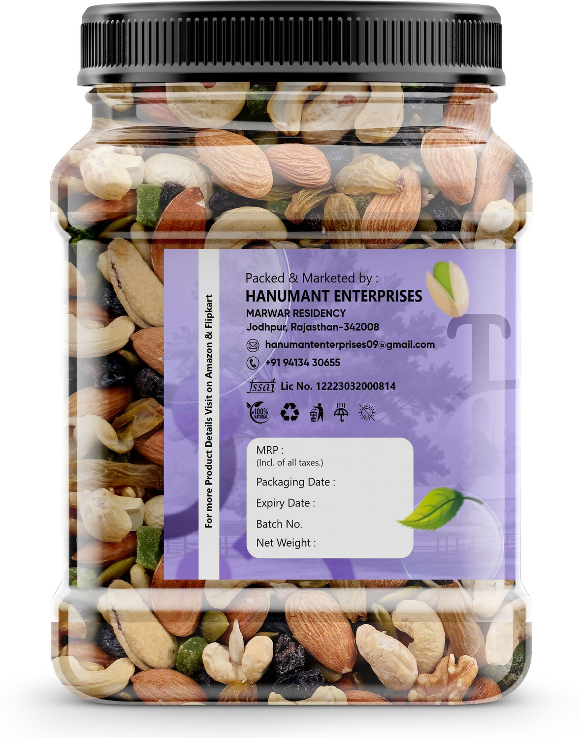 Image of HAI PRABHU mix dry fruits 1kg kaju , badam , dakh Almonds, Cashews, Apricots, Dry Dates, Kiwi, Raisins, Pistachios, Assorted Fruits & Nuts