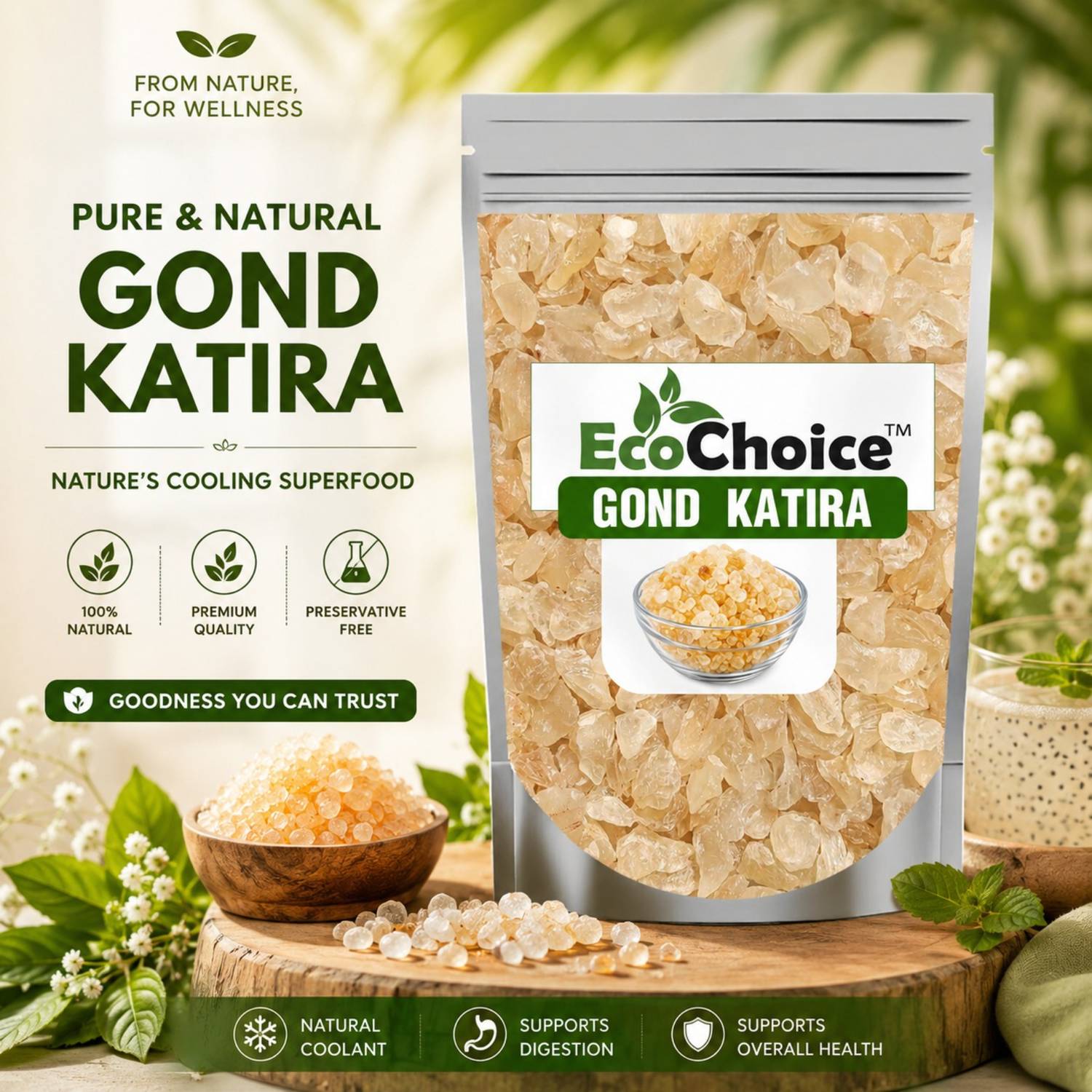 Ecochoice Pure Natural Gond Katira Seeds & Nuts (75g) - Image 2