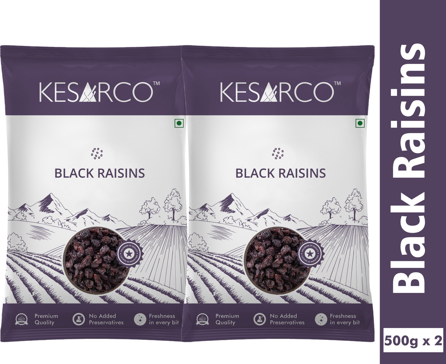 Image of KESARCO Black Raisins 1kg (500g x 2) | Premium Quality Kali Kishmish | Naturally Sweet Raisins